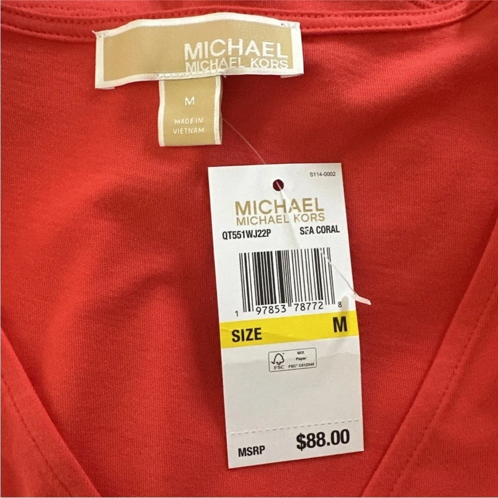 Michael Kors V-neck Top Grommet Side Tie Medium Sleeveless Sea Coral Cotton Work